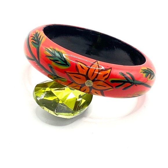 Hand-Painted Artisan Boho Wood Bangle - Picture 6 of 6